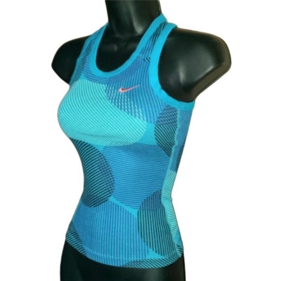 NIKE DRI-FIT Racerback Tank Top Turquise Blue Swirl Abstract Junior Size Small - Picture 2 of 12